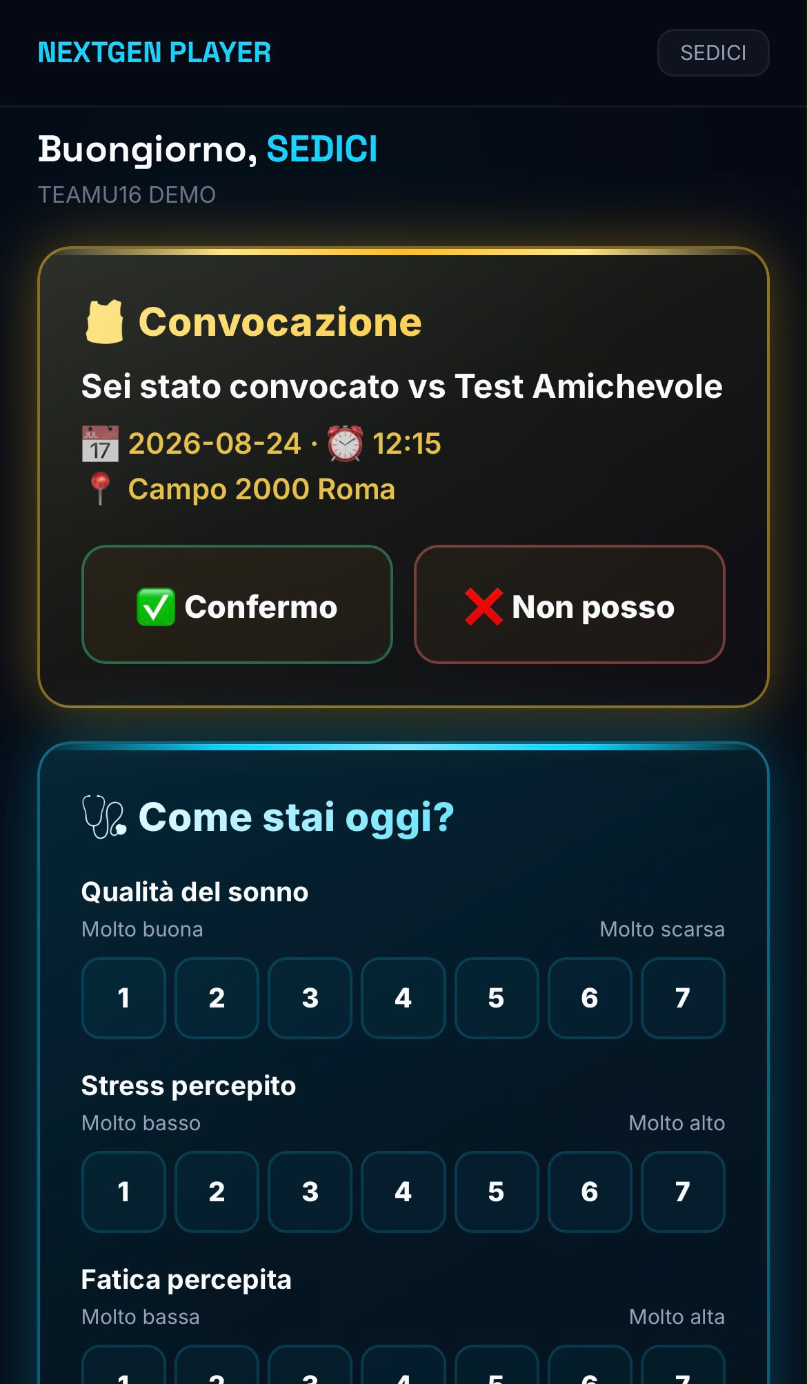 Match call-up on WebApp Player